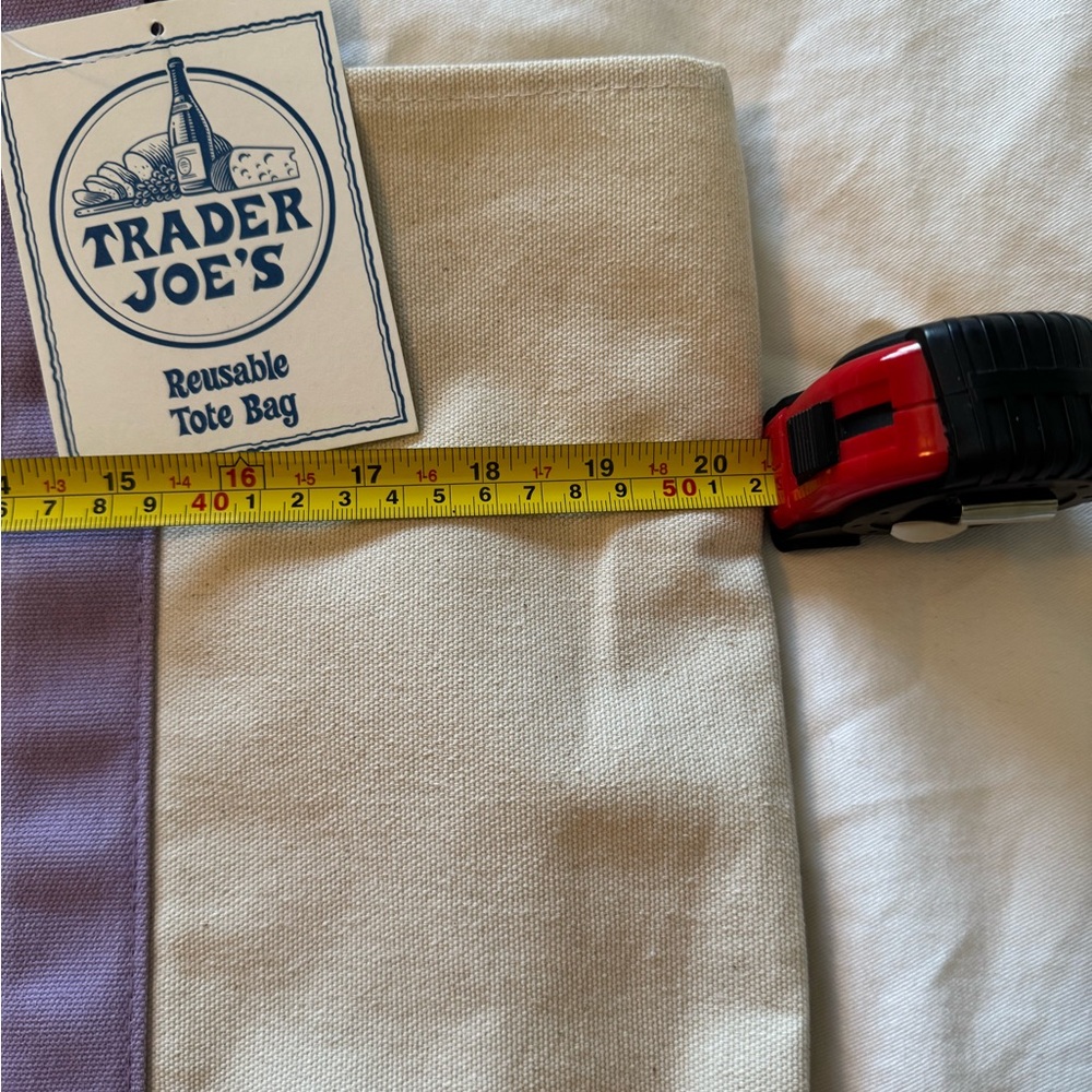 NWT Trader Joe's Beige Canvas Tote with Lavender Trim - Picture 2 of 3